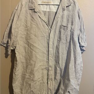 TOMMY BAHAMA Men XXL‎ %100 linen  Button-Up with Logo Shirt Pocket Short Sleeve